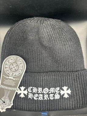 Chrome Hearts Black Ribbed Knit Beanie with White Logo